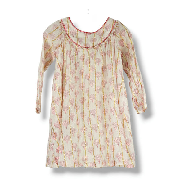 Almirah Girls Party Dress Gold Foil Pink Floral Long Sleeve Lined Ivory Boho 8Y - Picture 2 of 9